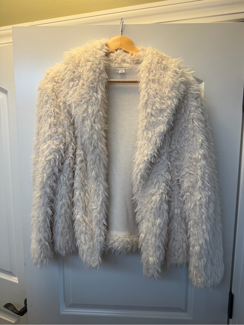 Aeropostale Cream Shaggy Faux-Fur Jacket